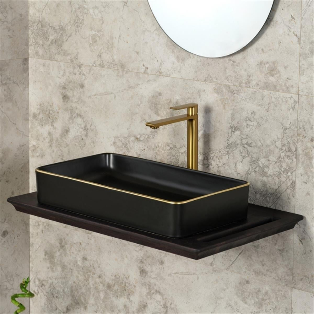 Lena E-4071S Tezgah Üstü Porselen Lavabo Siyah