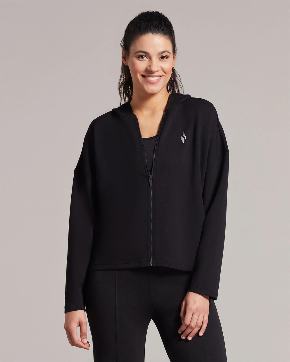 Skechers W Soft Touch Shinny Logo Full Zip Hoodie Sweatshirt Kadın Siyah Tam Fermuarlı Sweat