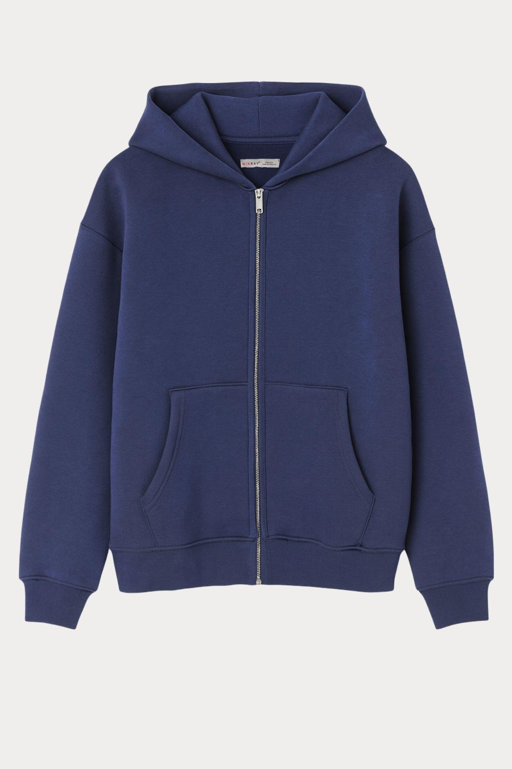 2023 Unisex 3İplik Basic Polarlı Fermuarlı Sweatshirt Hoodie İndigo