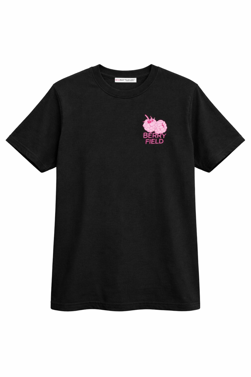 2054 Kadın Berry Field Baskılı %100 Pamuk T-shirt Siyah
