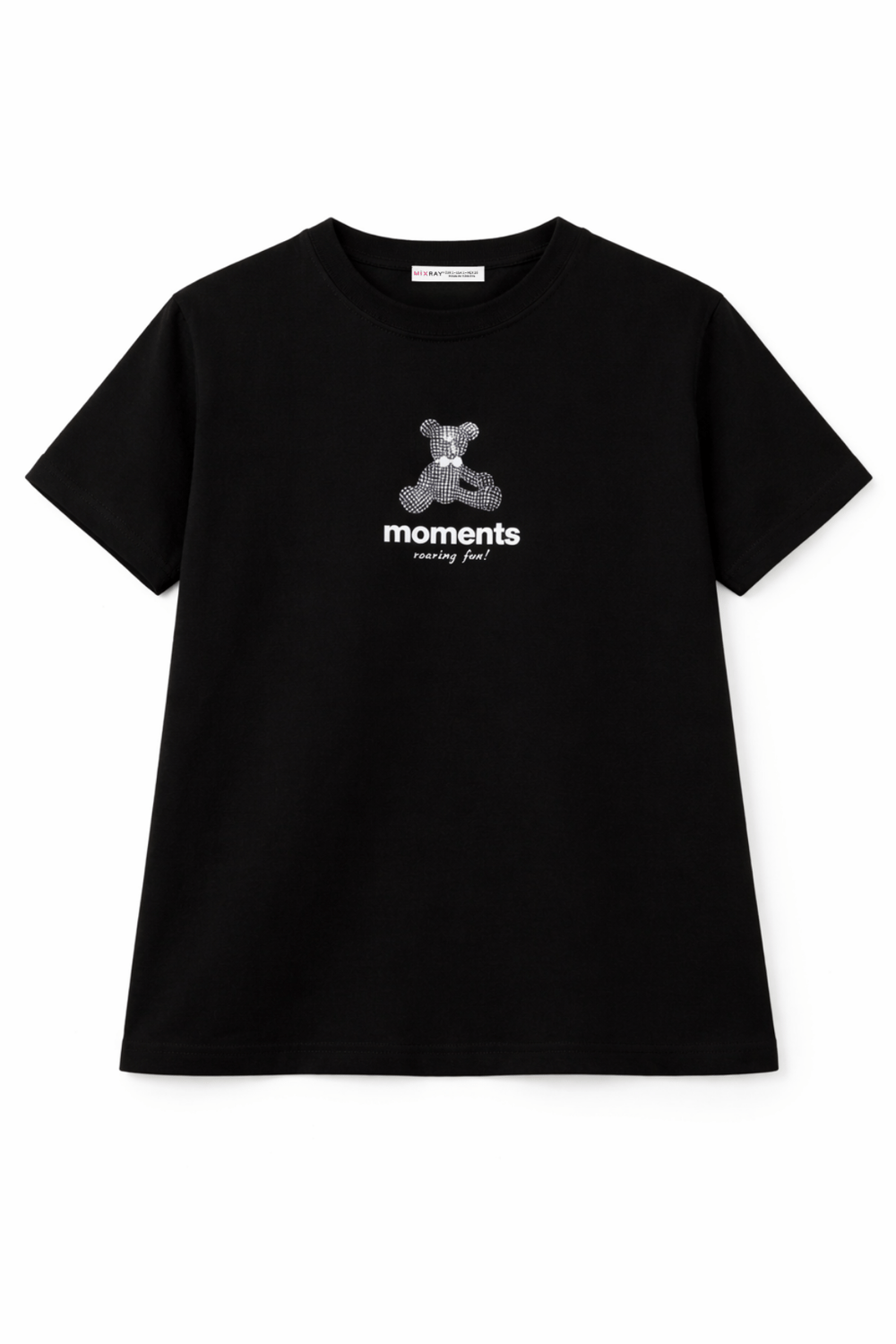 2058 Kadın %100 Pamuk Ayıcık Baskılı Bisiklet Yaka T-shirt Siyah