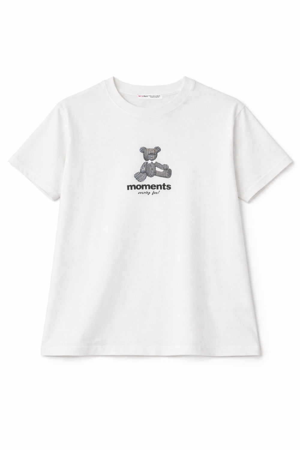 2058 Kadın %100 Pamuk Ayıcık Baskılı Bisiklet Yaka T-shirt Beyaz