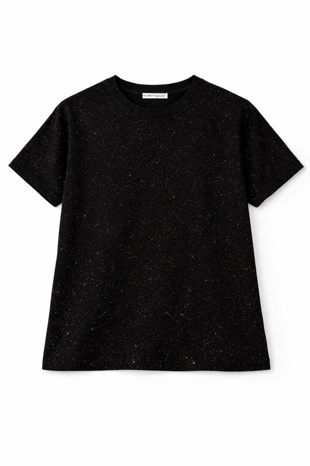 2059 Kadın %100 Pamuk Bisiklet Yaka Simli T-shirt Siyah