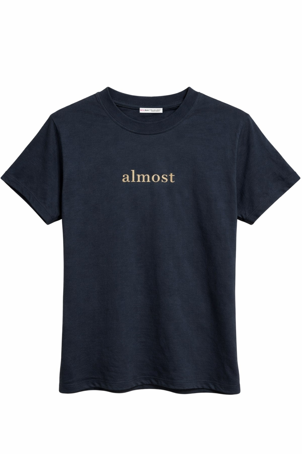2079 Kadın %100 Pamuk Baskılı Bisiklet Yaka Basic T-Shirt Lacivert