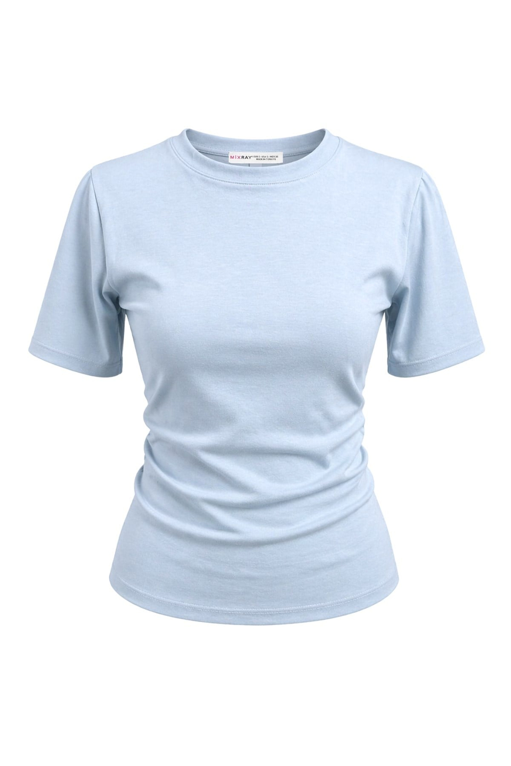2095 Kadın Büzgü Detaylı Arkası Yırtmaçlı Basic T-Shirt Bebe Mavi