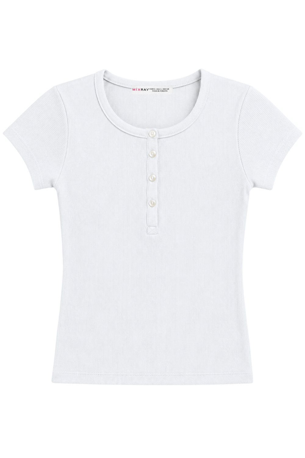 2121 Kadın %100 Pamuk Kaşkorse Düğme Detaylı T-Shirt Beyaz