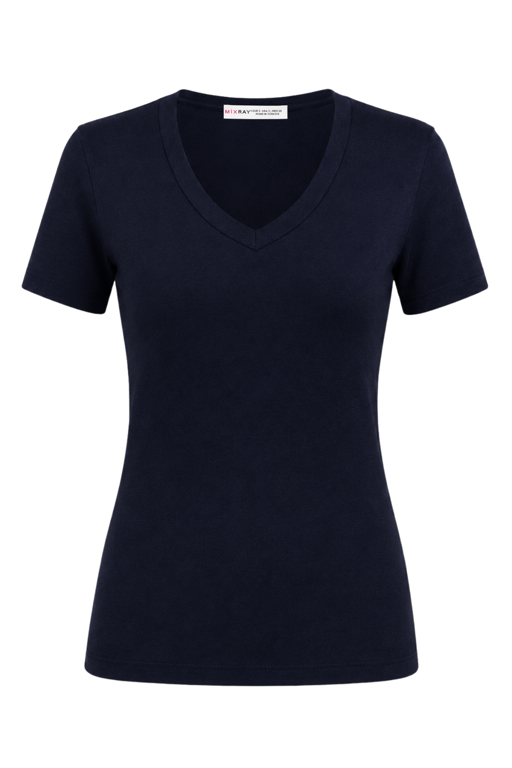 2122 Kadın V Yaka Basic Kısa Kollu T-Shirt Lacivert