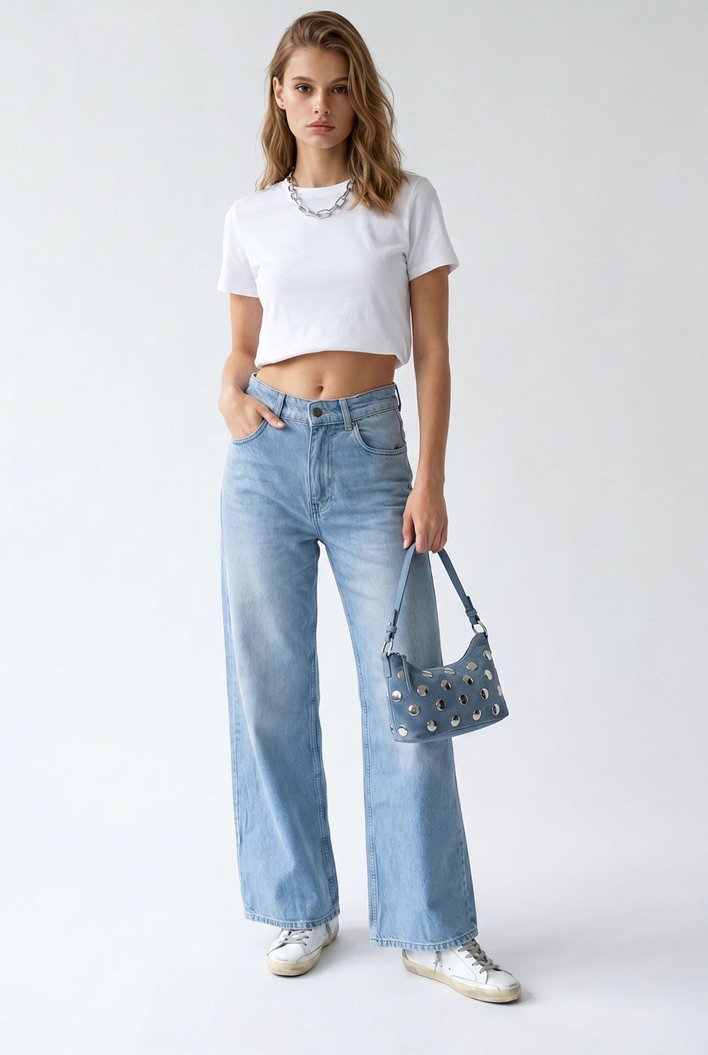 2164 Yüksek Bel Geniş Paça Barrel Denim Pantolon Mavi