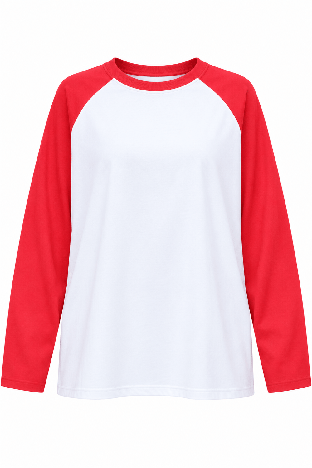 2242 Reglan Uzun Kollu Çift Renk Bisiklet Yaka T-Shirt Kırmızı