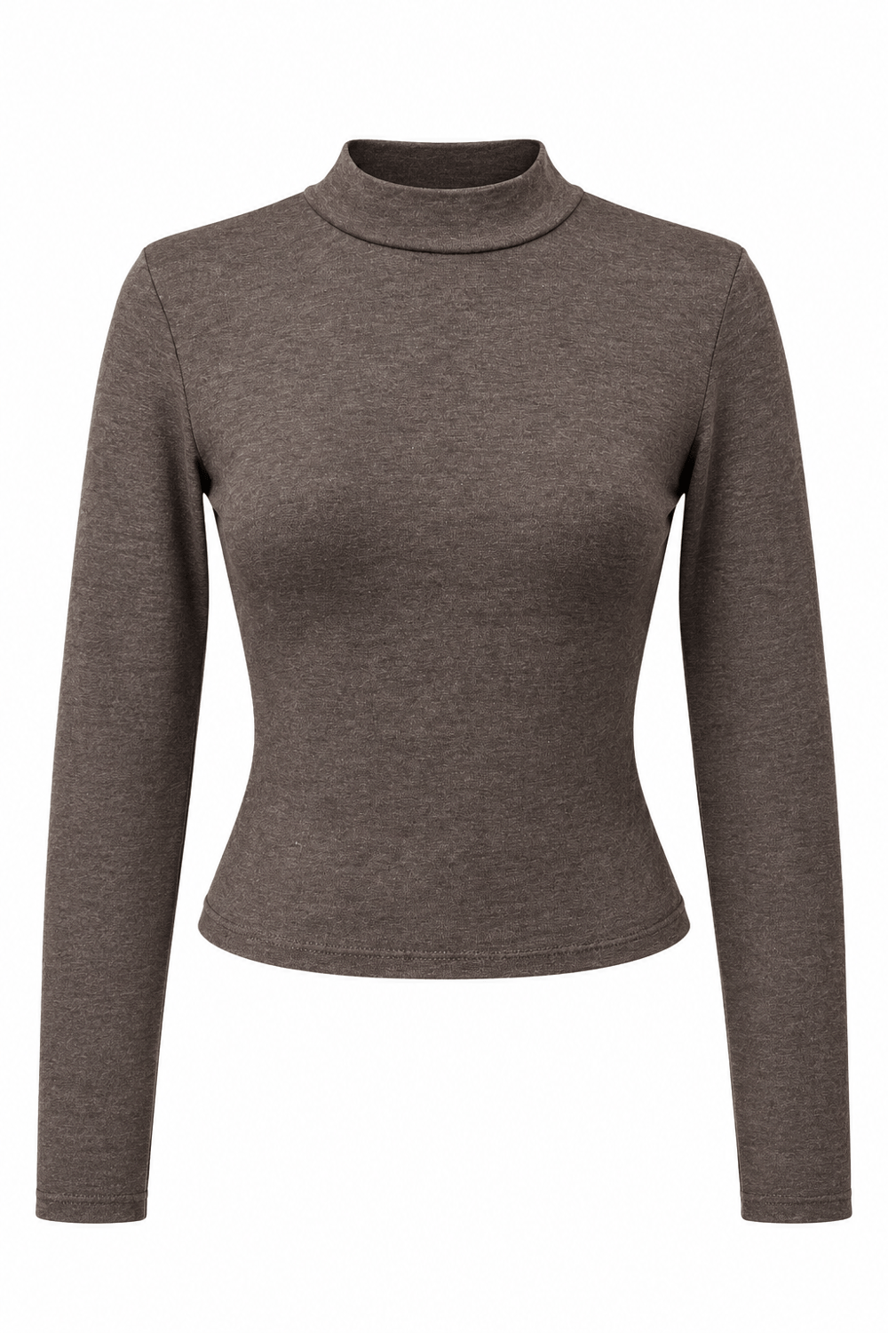 2243 Kadın Yarım Balıkçı Yaka Uzun Kollu Slim Fit Bluz Kahve