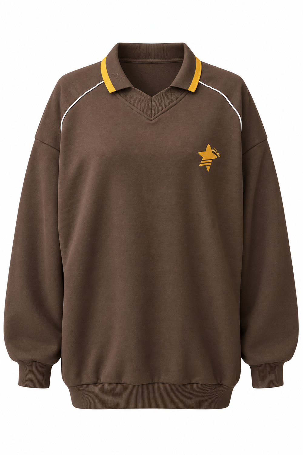 2248 Kadın Kolej Stil Polo Yaka Oversize Sweatshirt Kahve