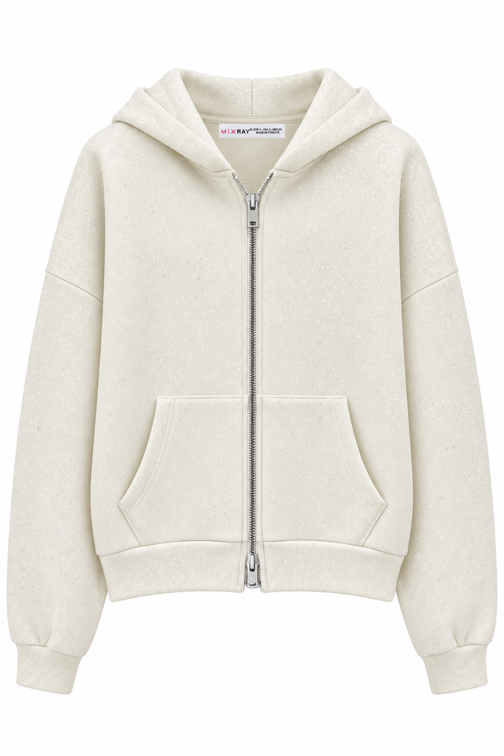 2253 Işıltılı Kapüşonlu 3 İplik Sweatshirt Ekru