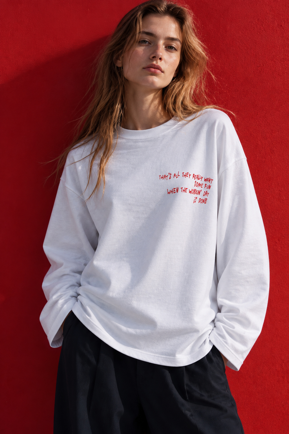 2262 Kadın Girls Wanna Have Fun Baskılı Oversize Sweatshirt Beyaz