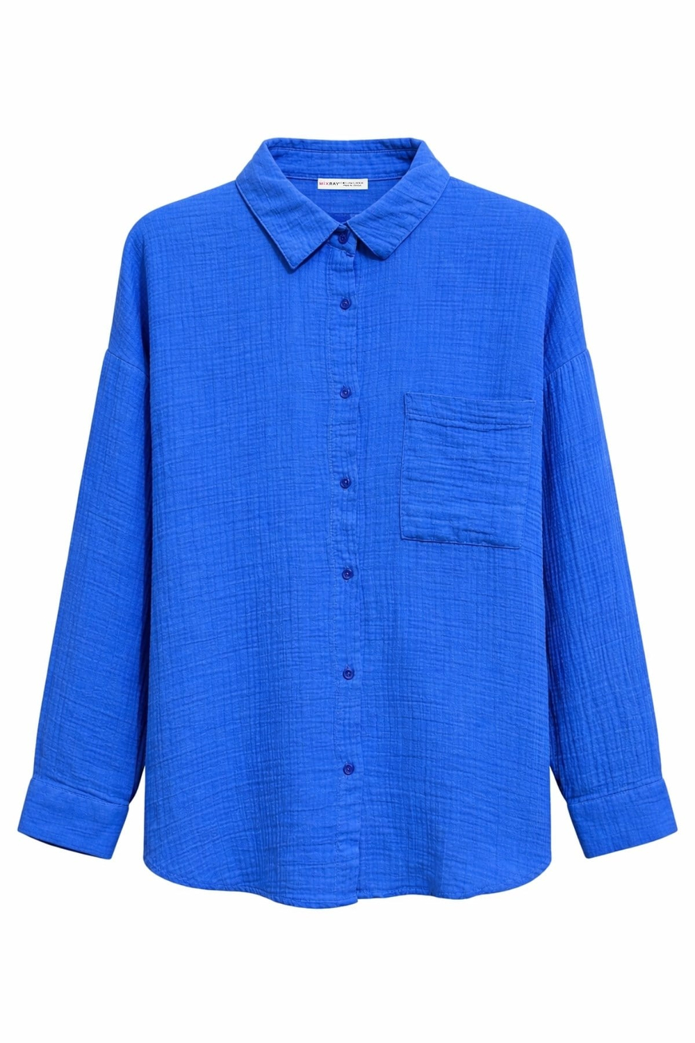 3833 Kadın Oversize Cepli Müslin Gömlek Saks Mavi