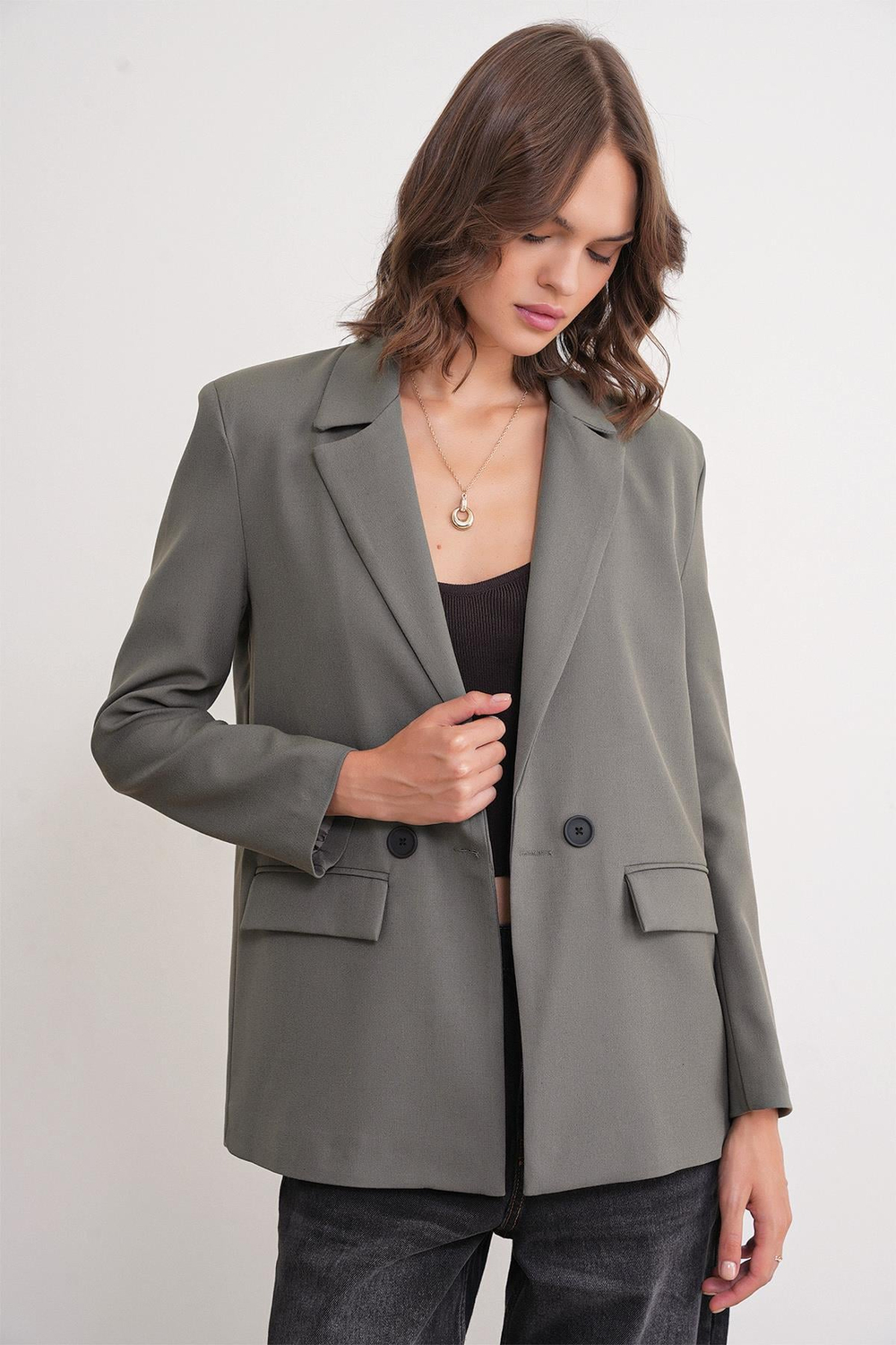 4516 Kadın Bezayağı Blazer Ceket Haki