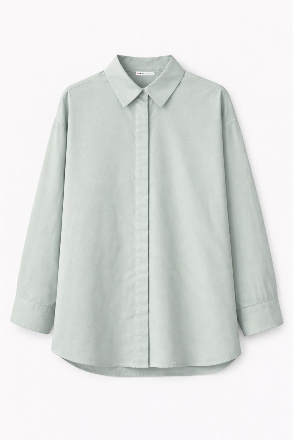 4622 Kadın Gizli Patlı Oversize Basic Gömlek Mint
