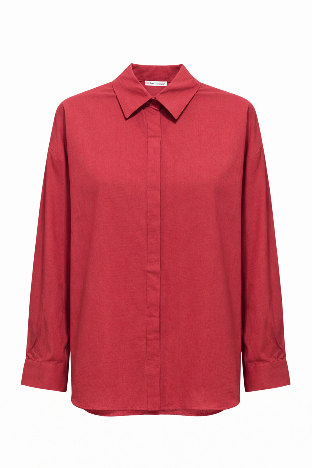 4622 Kadın Gizli Patlı Oversize Basic  Gömlek Bordo