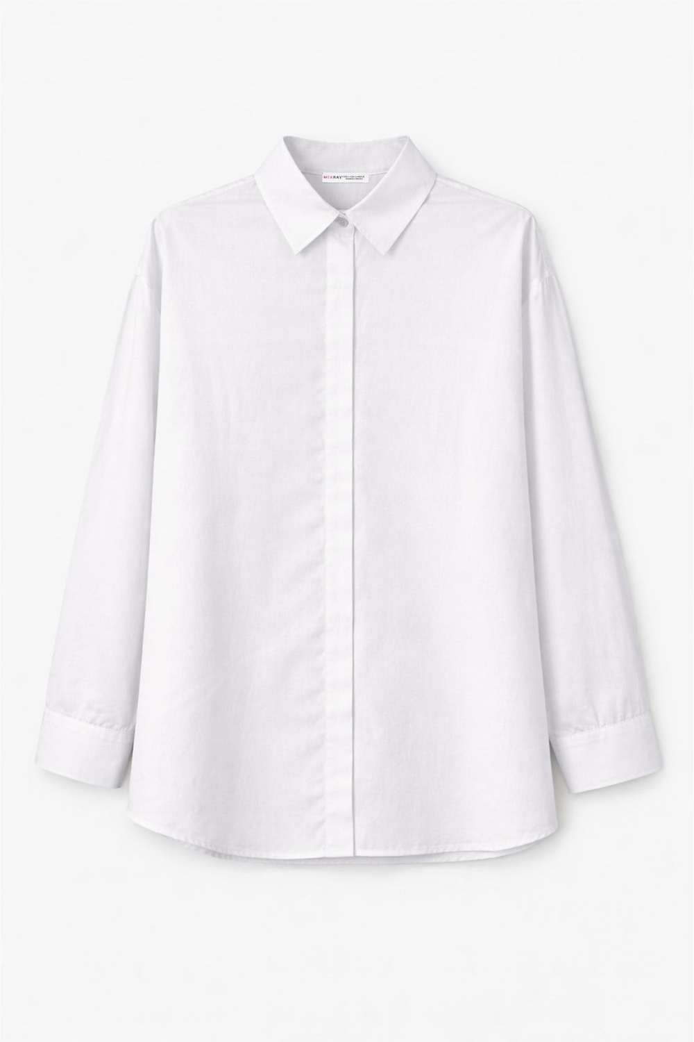 4622 Kadın Gizli Patlı Oversize Basic Gömlek Beyaz