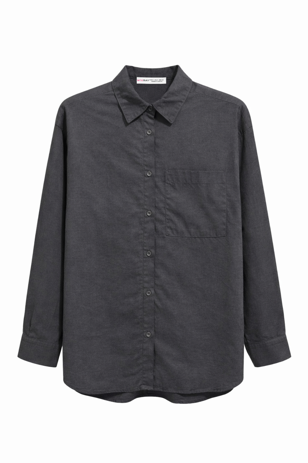 4670 Kadın Cepli Oversize Basic Keten Gömlek Siyah