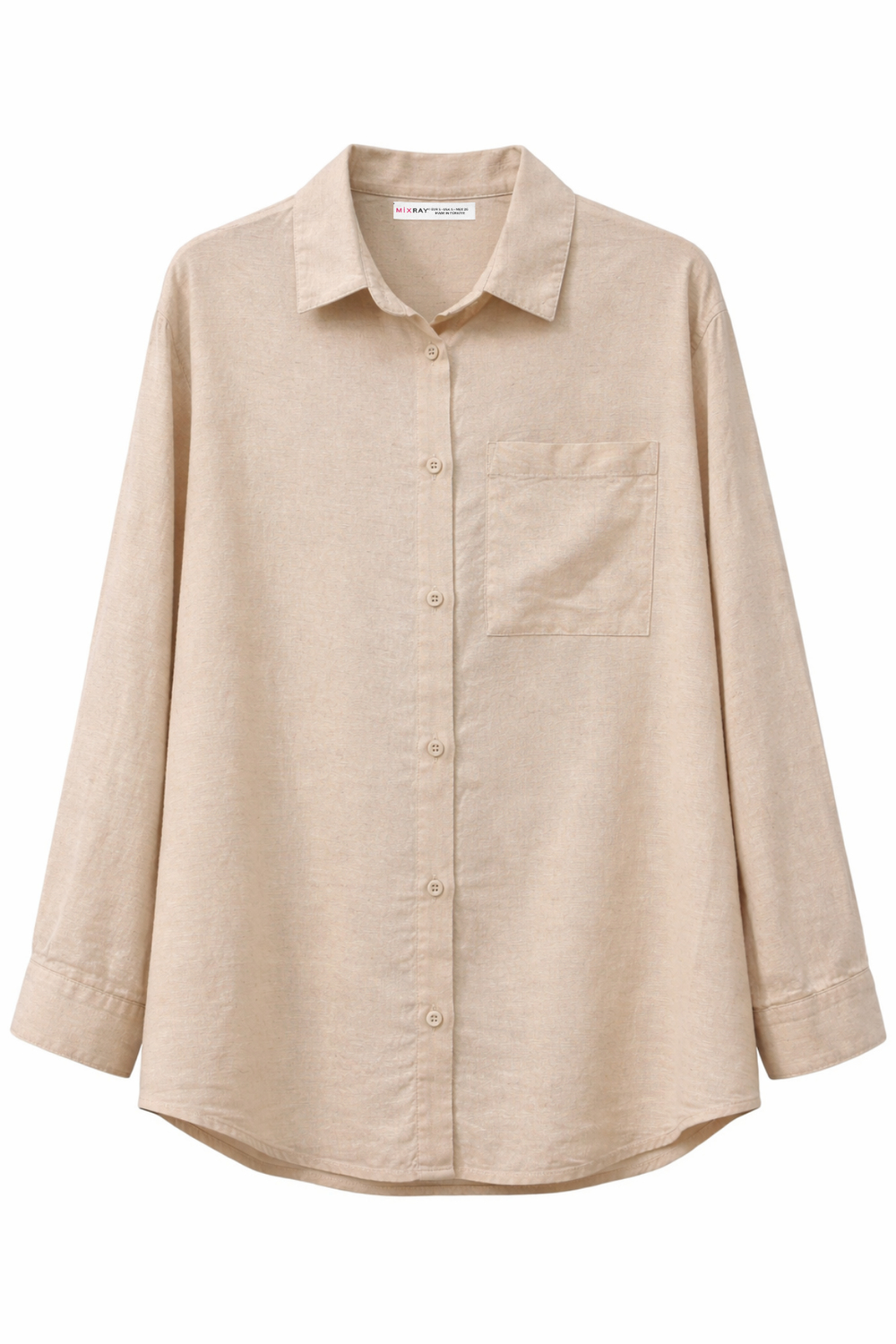 4670 Kadın Cepli Oversize Basic Keten Gömlek Naturel