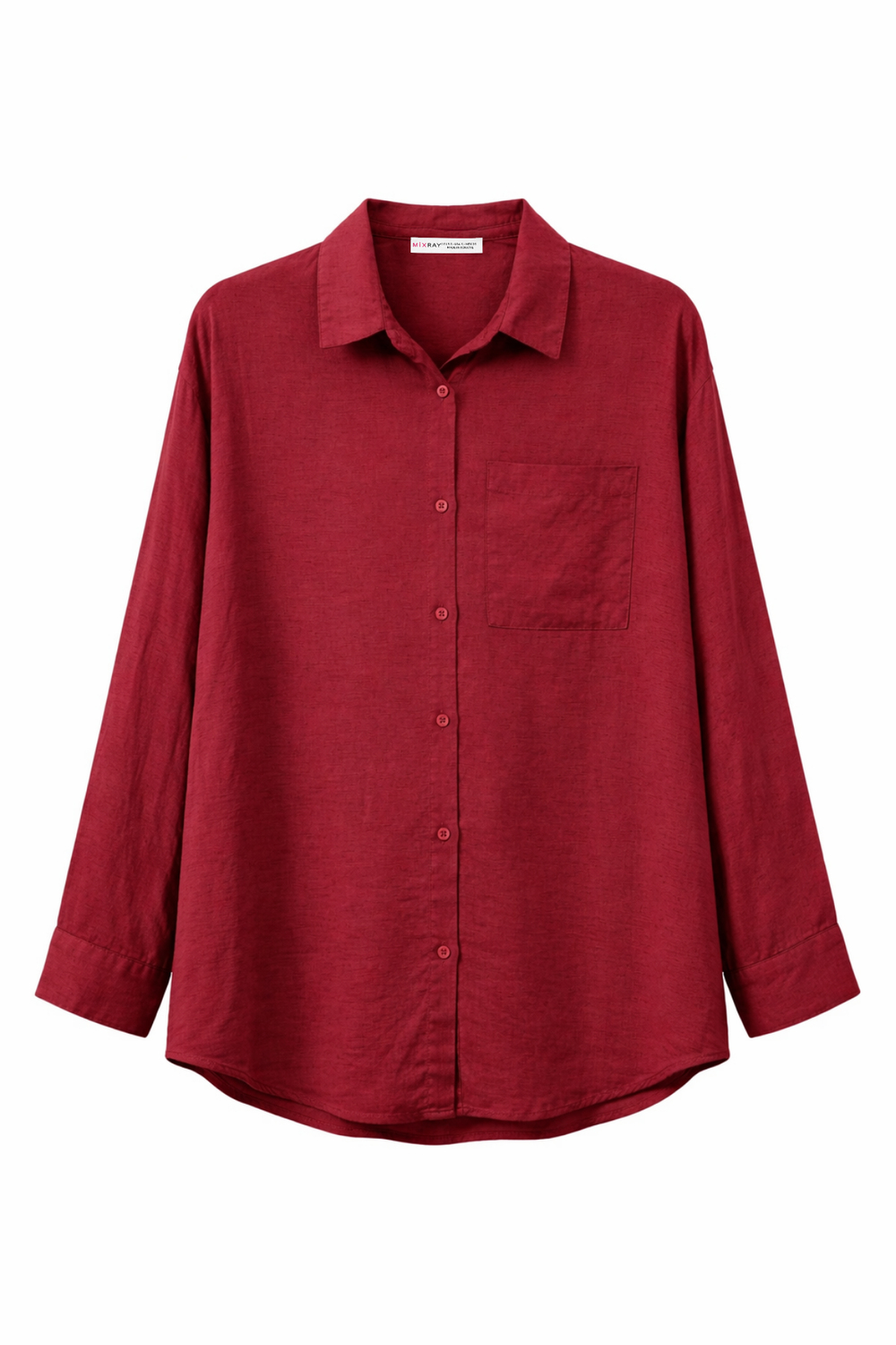 4670 Kadın Cepli Oversize Basic Keten Gömlek Bordo