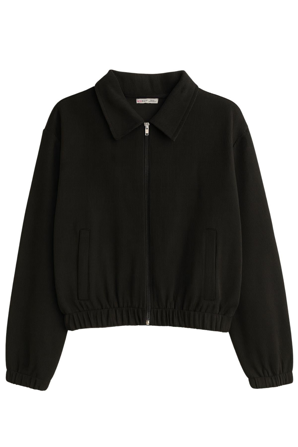 4764 Kadın Basic Fermuarlı Fitilli Örme Ceket Siyah