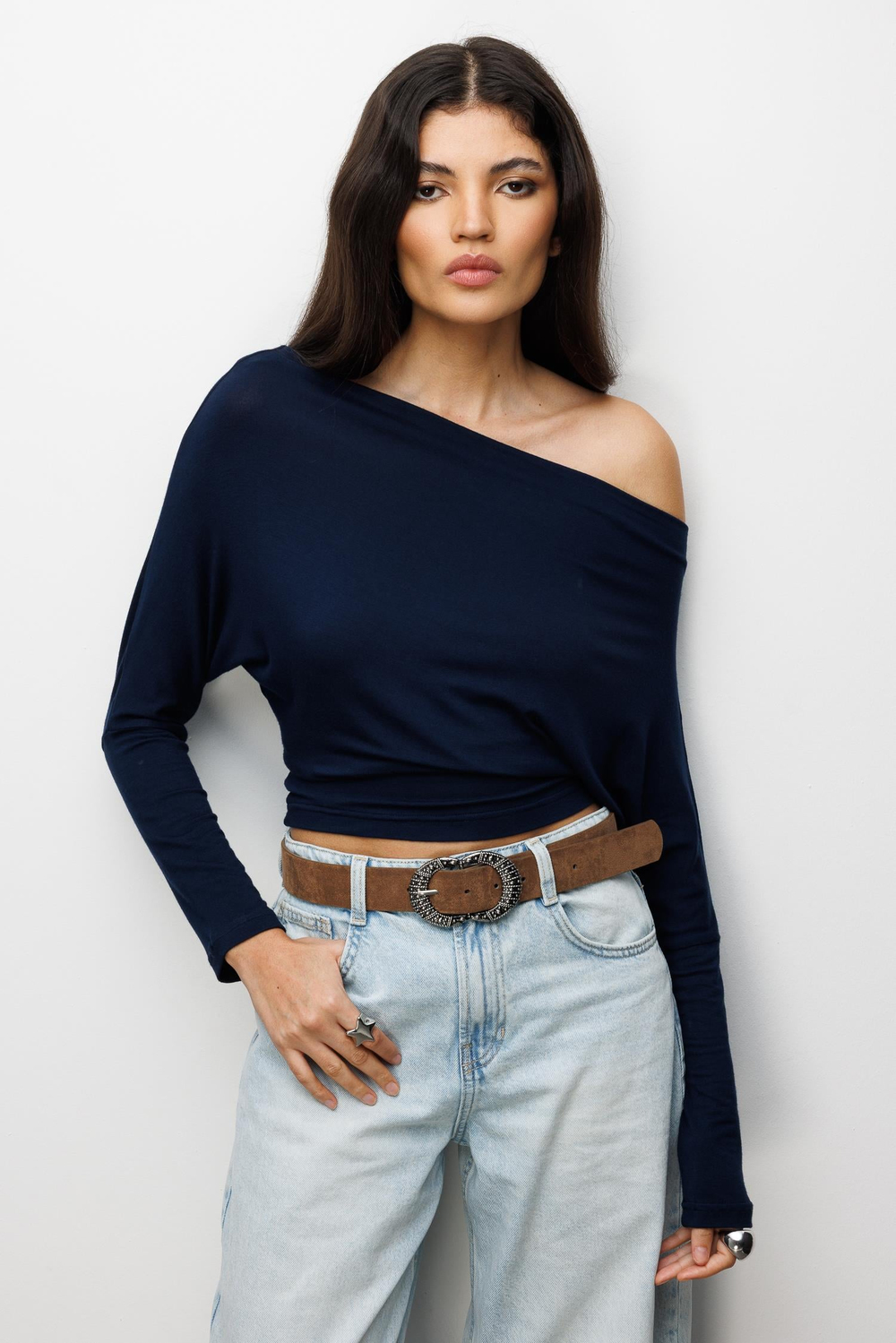 4796 Kadın Bisiklet Yaka Uzun Kollu Body Lacivert