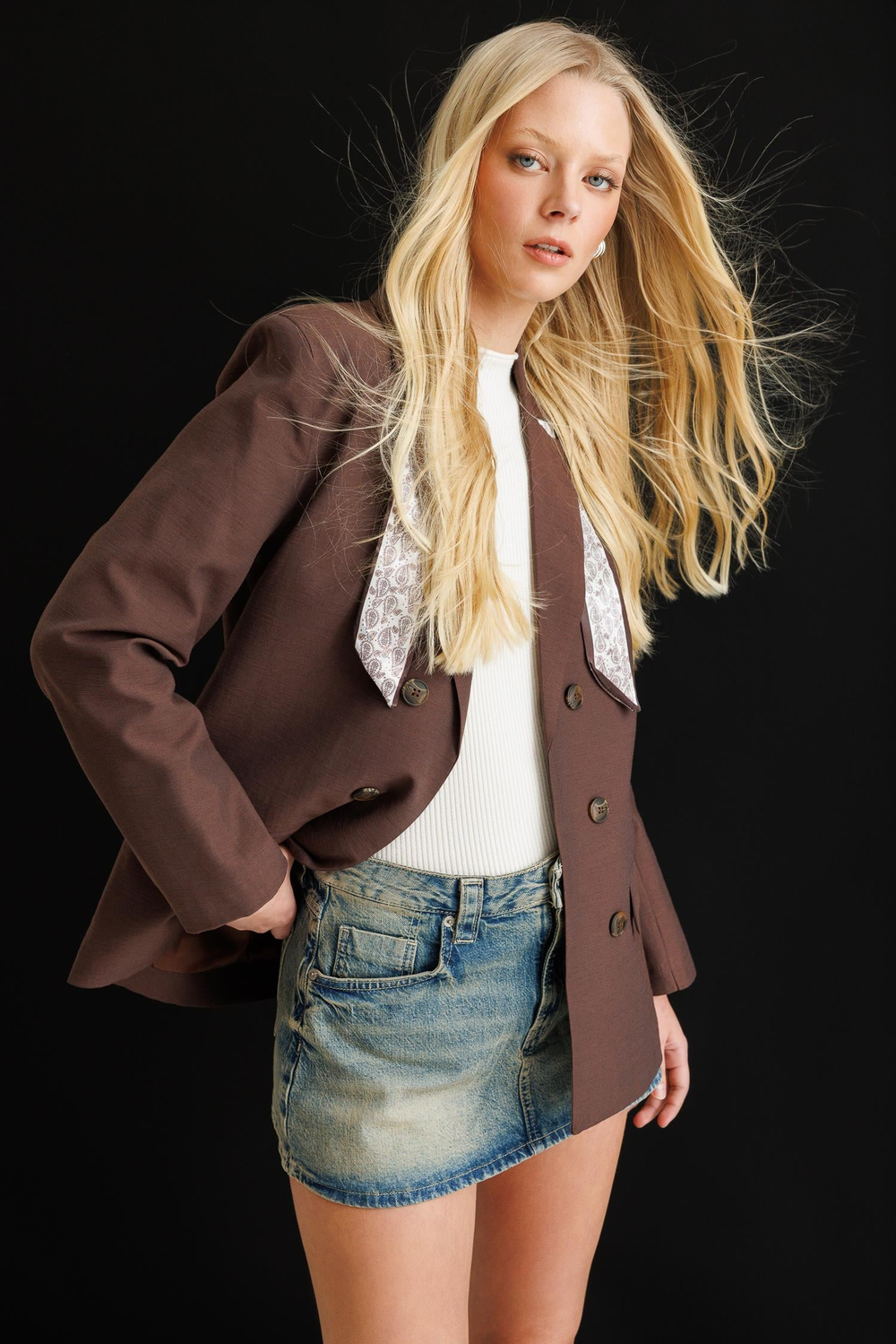 4809 Kadın Keten Blazer Ceket Kahve