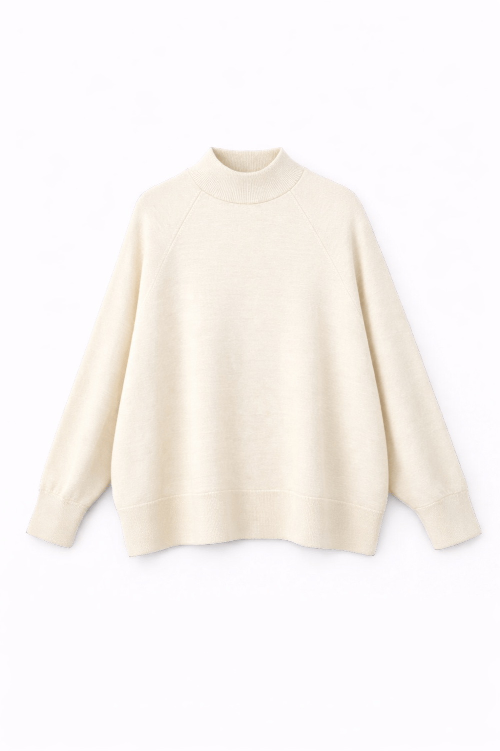 7003 Kadın Oversize Dik Yaka Basic Triko Kazak Naturel