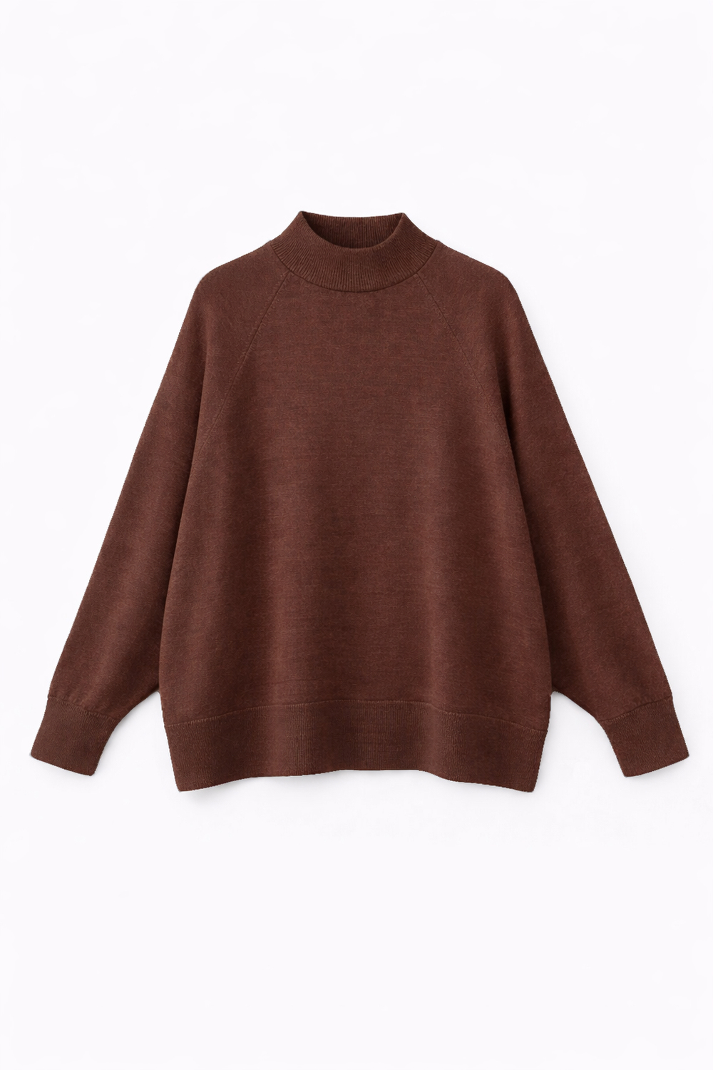 7003 Kadın Oversize Dik Yaka Basic Triko Kazak Kahve