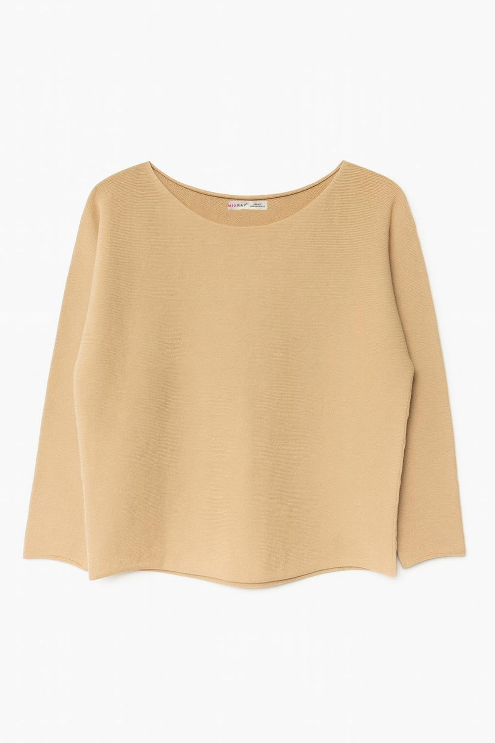 7008 Kadın Basic Kayık Yaka Yumuşak Dokulu Kazak Camel