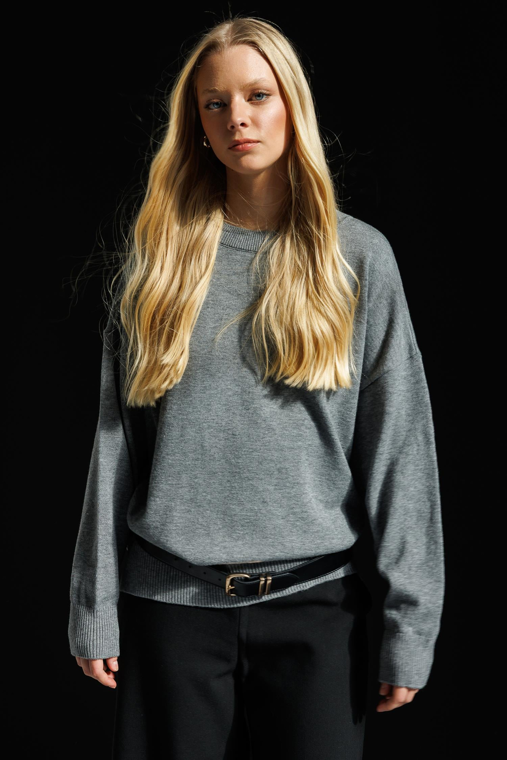 7021 Kadın Bisiklet Yaka Oversize Basic Premium Triko Kazak Antrasit
