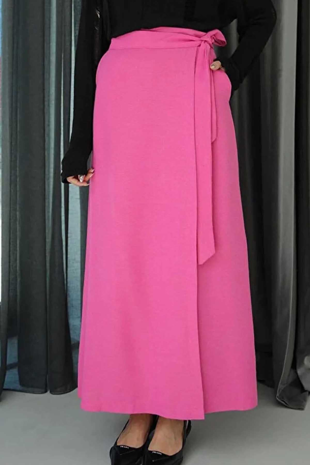 Beli Fiyonklu Helin Tesettür Etek- Pembe