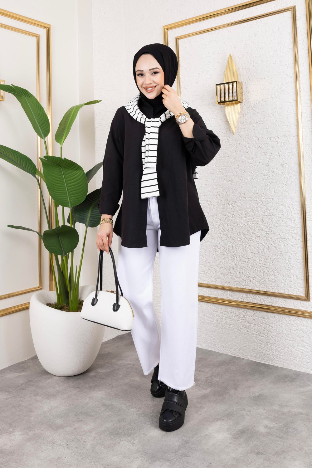 Gabardin Kumaş Boru Paça Pantolon-Beyaz