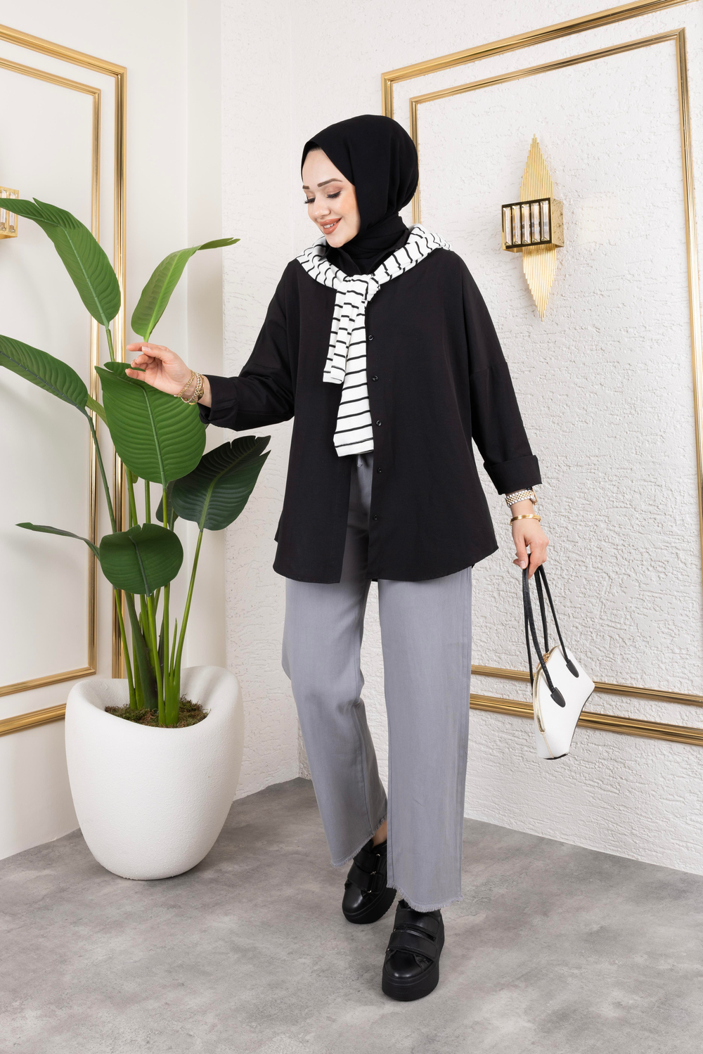 Gabardin Kumaş Boru Paça Pantolon-Gri