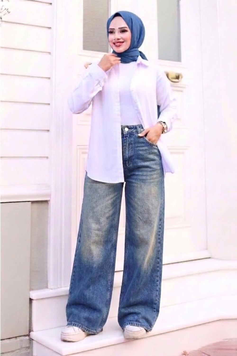Kadın Ekstra Baggy Kot Pantolon- Eskitme Açık Mavi