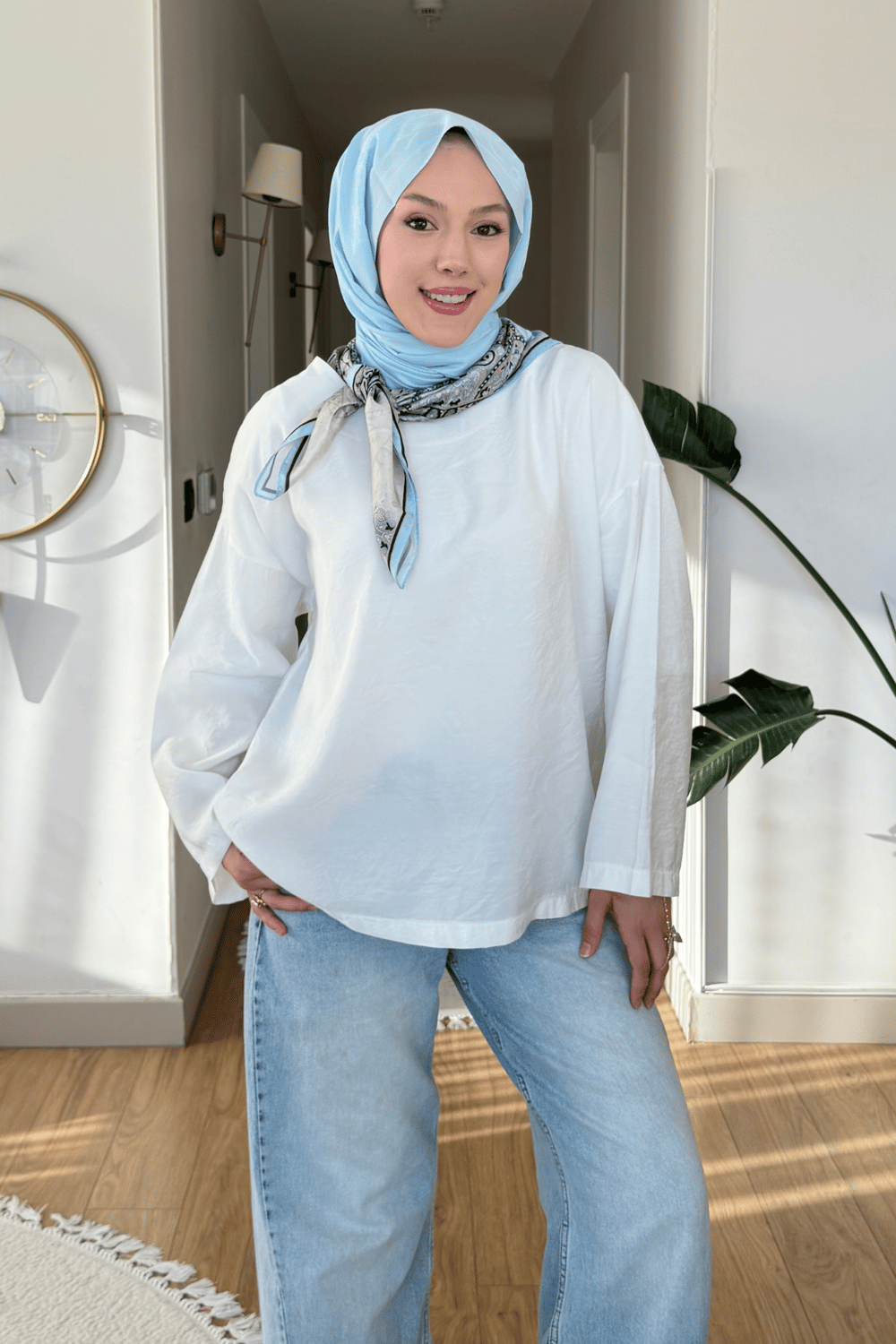 Mestro Modal Kumaş Basic Tesettür Tunik- Beyaz