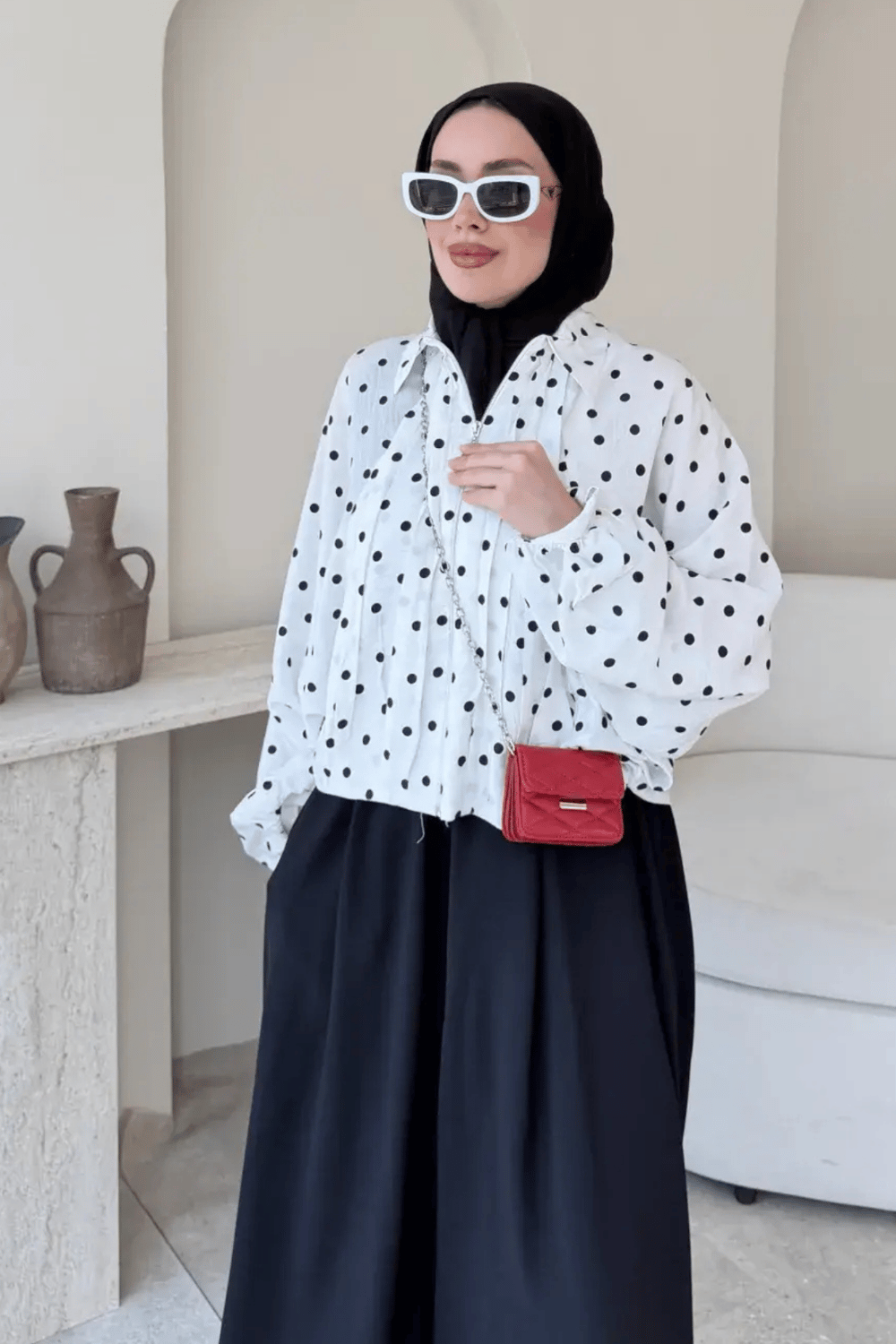 Polka Puantiyeli Bomber Ceket- Beyaz Standart Beden (36-42 Uyumlu)