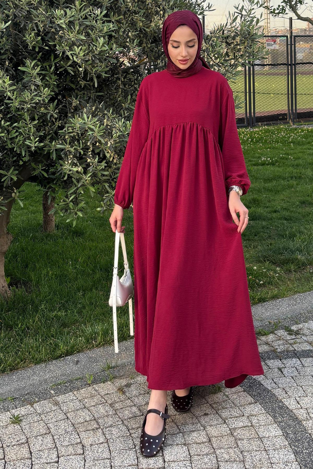 Robalı Ayrobin Elbise-Bordo
