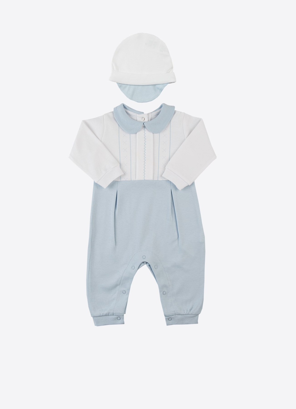Organik Baby Classic Şapkalı Tulum Mavi