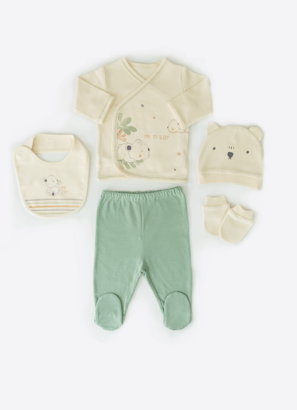Organik Big Bear 5li Zıbın Set Natural-Yeşil