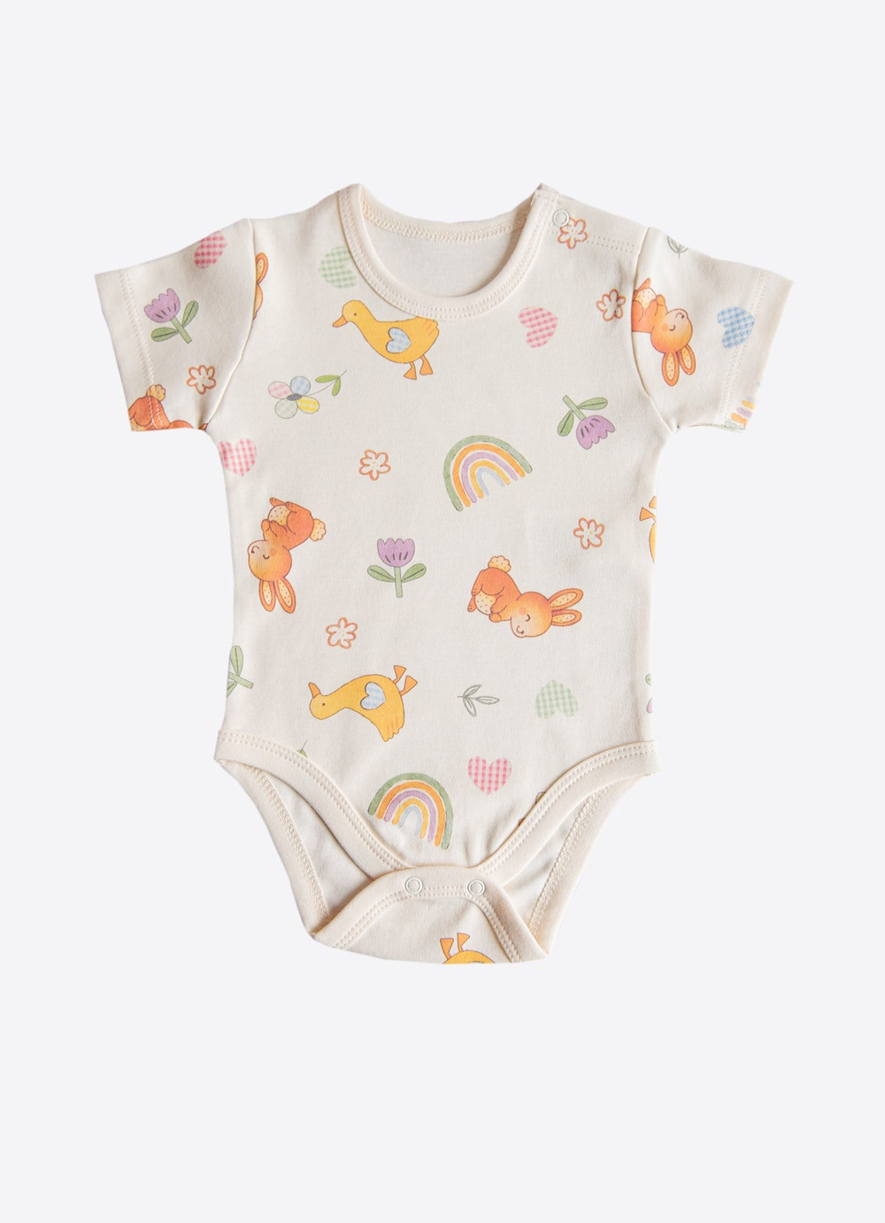 Organik Cute Bunny 3lü Kısa Kol Body Pembe