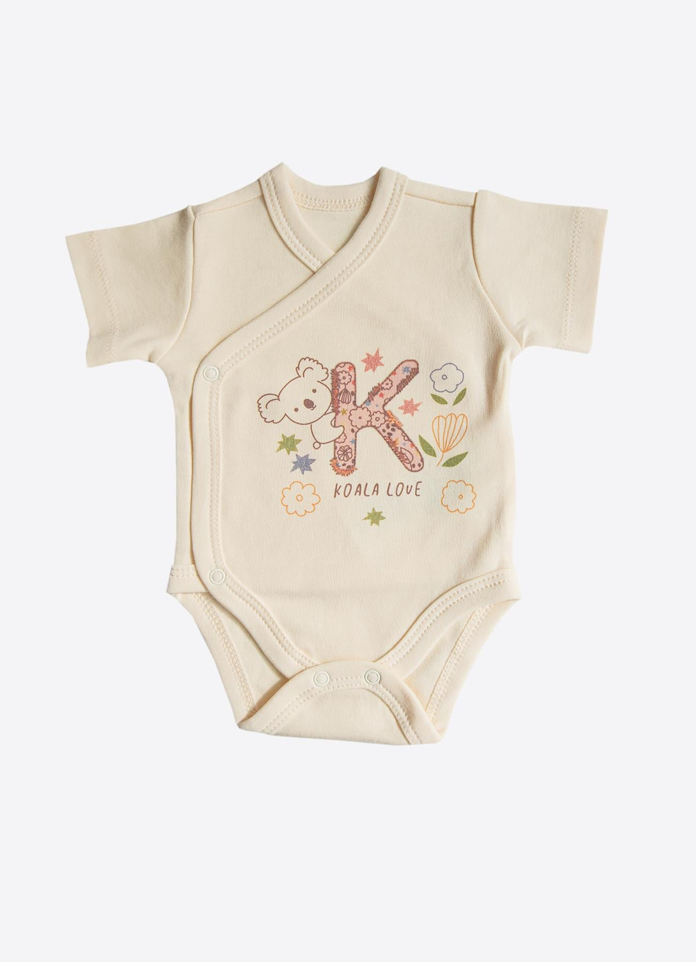 Organik Happy Koala 3lü Kısa Kol Kruvaze Body Pembe