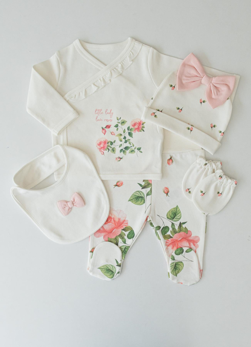 Organik Love Roses 5li Hastane Çıkış Set Ekru