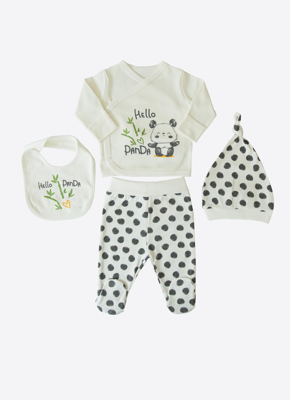 Organik Panda 4lü Zıbın Set Ekru