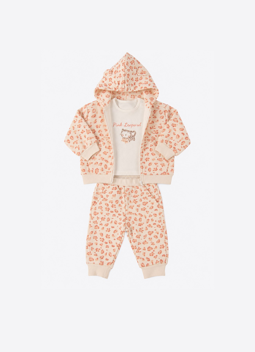Organik Pink Leopard 3lü Takım Natural