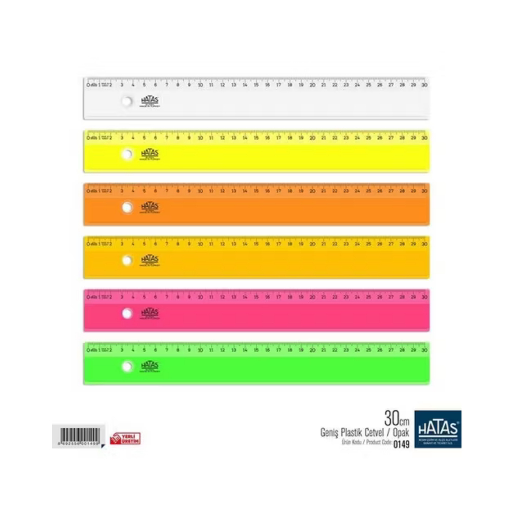Hatas Cetvel Plastik 30 Cm Neon Şeffaf