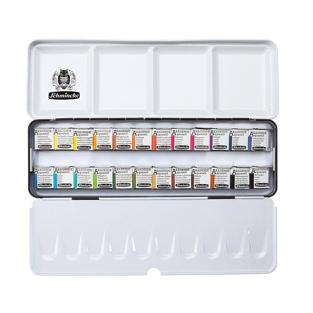 Schmincke Akademie Aquarell Metal Kutu Sulu Boya Seti 24 X Yarım Tablet