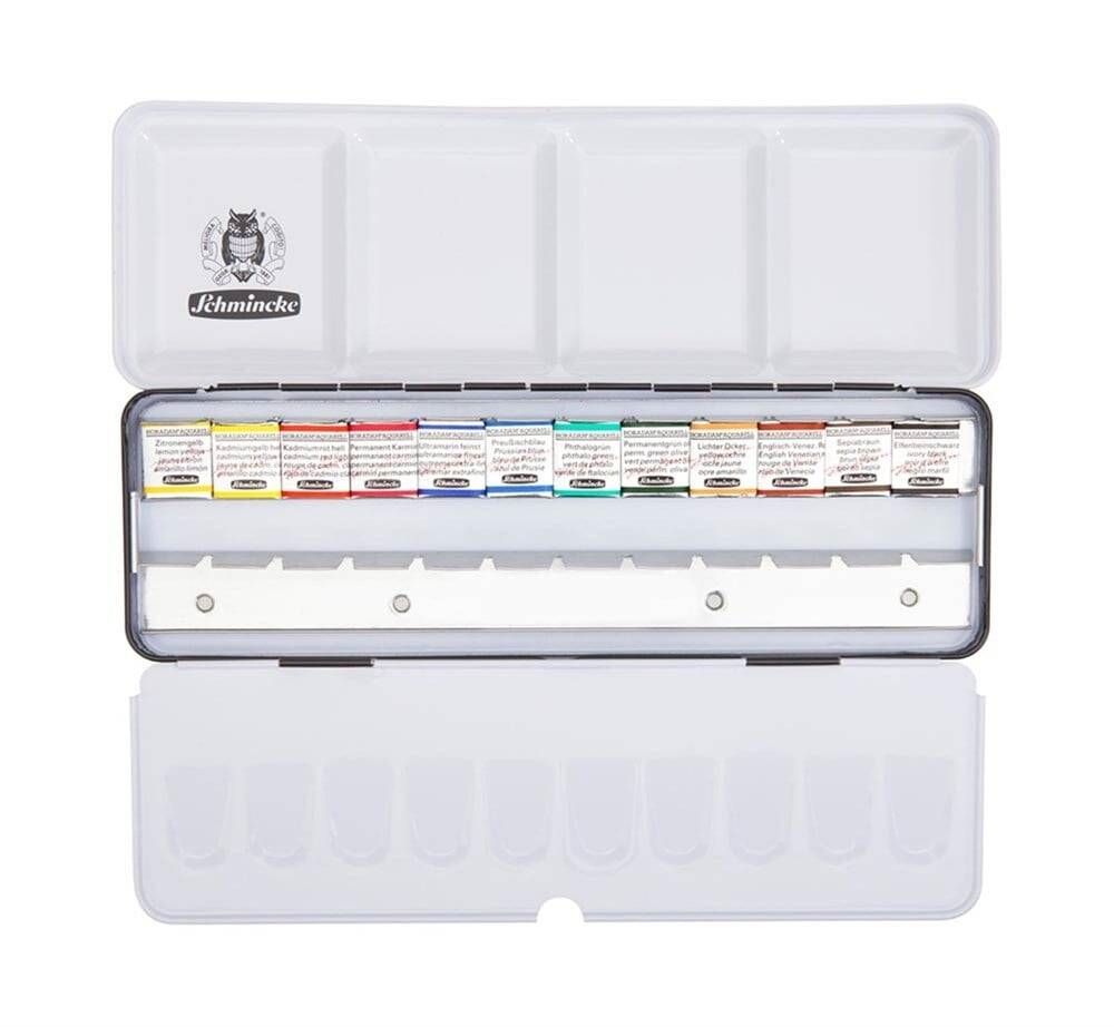 Schmincke Horadam Aquarell Ekstra Boşluklu Metal Kutu Artist Sulu Boya Seti 12 X Yarım Tablet