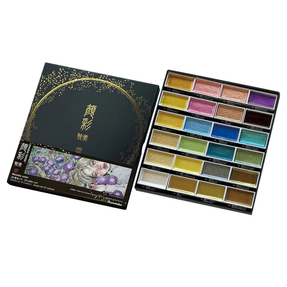 Zig Kuretake Gansai Tambi 24 Renk Tablet Sulu Boya Metalik